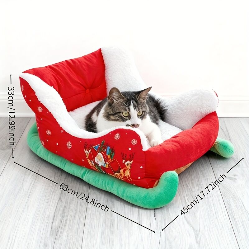 Christmas sled cat bed and dog house-winter warm pet bed, detachable and washable, without assembly, comfortable/outdoor pet sofa, suitable for cats and small dogs, snow house design. VelaOz