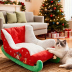 Christmas sled cat bed and dog house-winter warm pet bed, detachable and washable, without assembly, comfortable/outdoor pet sofa, suitable for cats and small dogs, snow house design. VelaOz