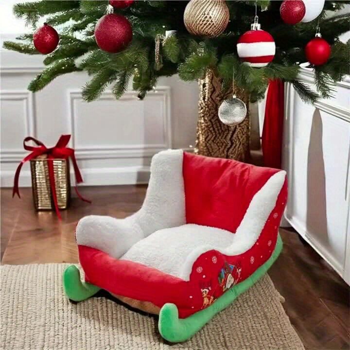 Christmas sled cat bed and dog house-winter warm pet bed, detachable and washable, without assembly, comfortable/outdoor pet sofa, suitable for cats and small dogs, snow house design. VelaOz
