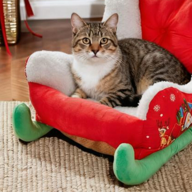 Christmas sled cat bed and dog house-winter warm pet bed, detachable and washable, without assembly, comfortable/outdoor pet sofa, suitable for cats and small dogs, snow house design. VelaOz