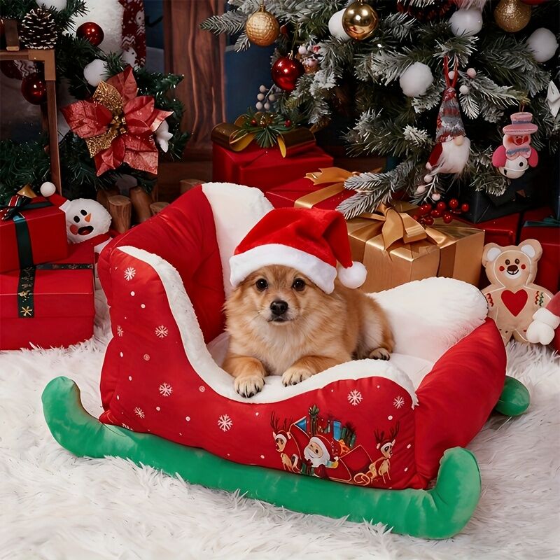 Christmas sled cat bed and dog house-winter warm pet bed, detachable and washable, without assembly, comfortable/outdoor pet sofa, suitable for cats and small dogs, snow house design. VelaOz