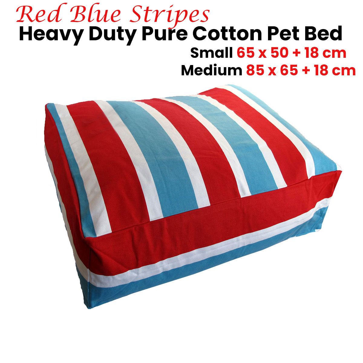 Heavy Duty Pure Cotton Pet Dog Bed Cover Small Blue Red Stripes VelaOz