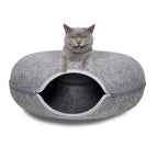 🐾 Felt Cat Tunnel Cave Bed – Detachable Calming Donut Cat House VelaOz