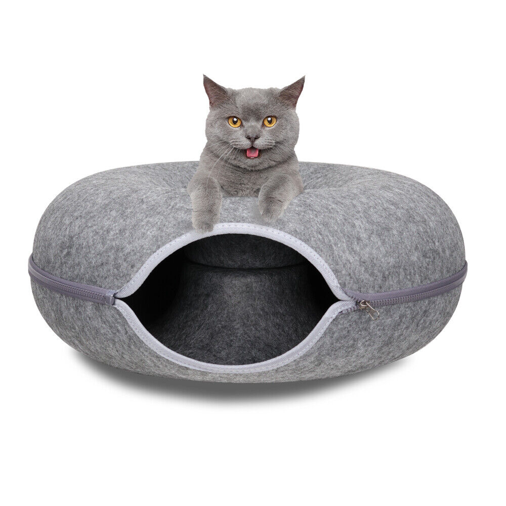 🐾 Felt Cat Tunnel Cave Bed – Detachable Calming Donut Cat House VelaOz