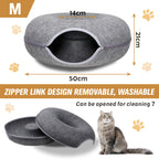 🐾 Felt Cat Tunnel Cave Bed – Detachable Calming Donut Cat House VelaOz