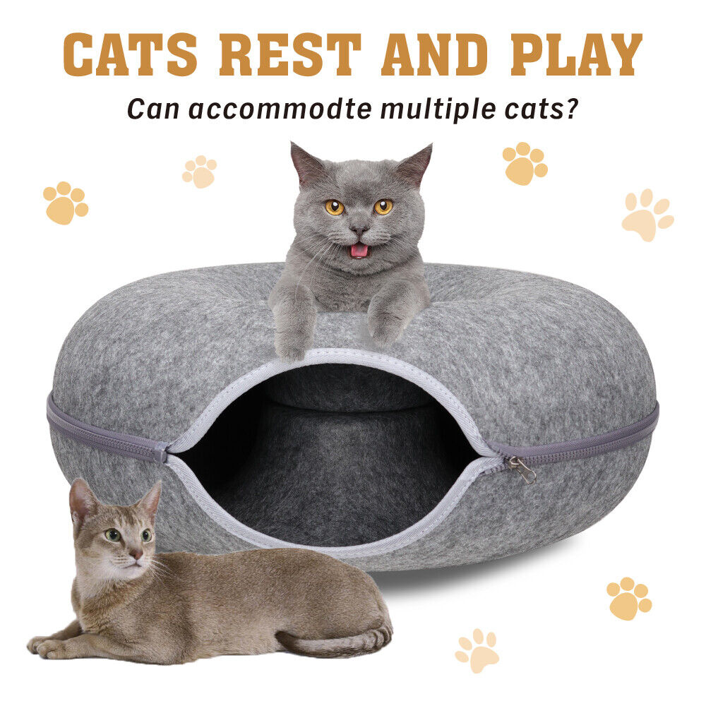 🐾 Felt Cat Tunnel Cave Bed – Detachable Calming Donut Cat House VelaOz