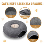 🐾 Felt Cat Tunnel Cave Bed – Detachable Calming Donut Cat House VelaOz