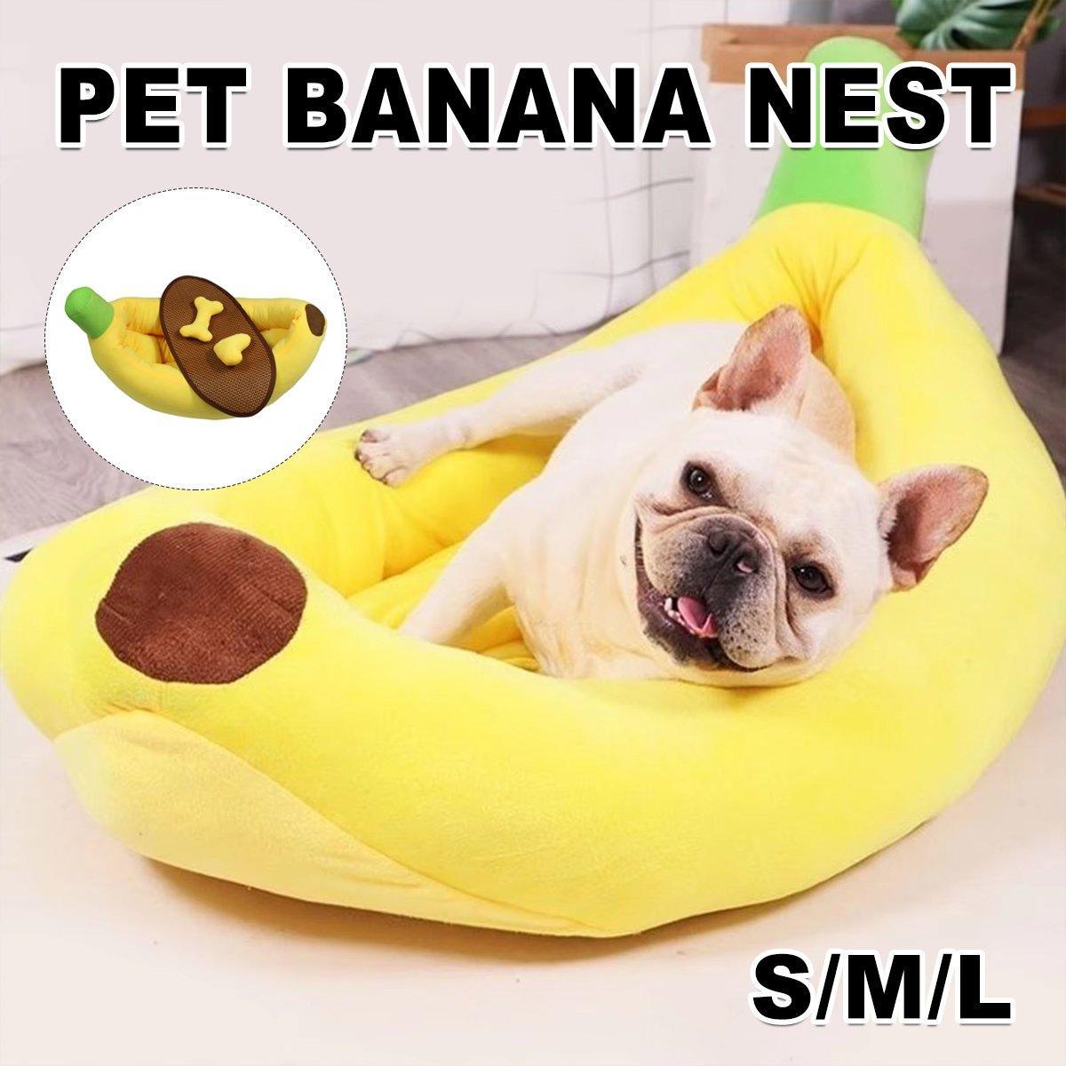 Cute Banana Shape Pet Bed Winter Warm Dog Cat Kennel Cozy Pet Cartoon Bed Mat - S VelaOz