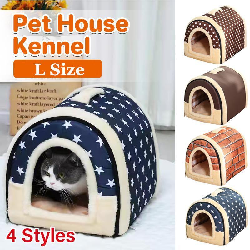 L Size Pet House Kennel Soft Igloo Beds Cave Cat Puppy Bed Warm Cushion Fold - Brick VelaOz