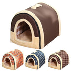 L Size Pet House Kennel Soft Igloo Beds Cave Cat Puppy Bed Warm Cushion Fold - Brick VelaOz