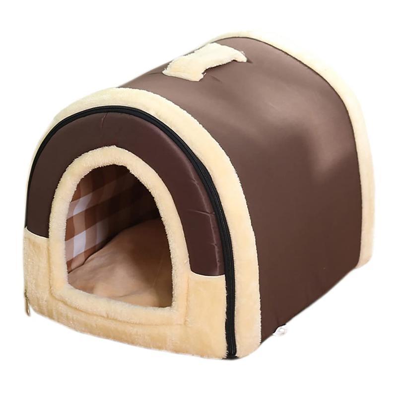 L Size Pet House Kennel Soft Igloo Beds Cave Cat Puppy Bed Warm Cushion Fold - Brick VelaOz