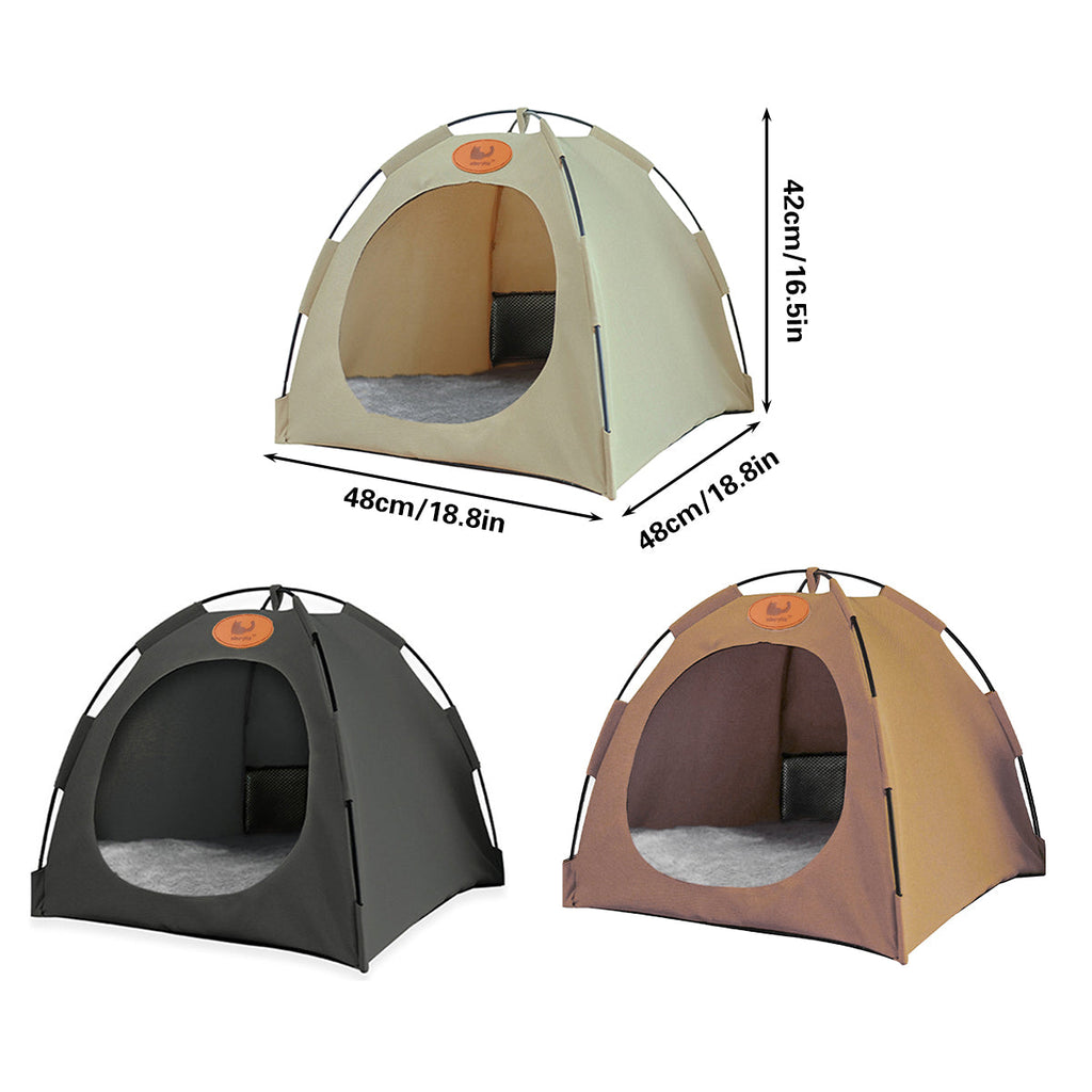 Folding Camping Pet Tent for Cats Puppy Bed Indoor Cat Nest Dog Cave Style House - Beige VelaOz