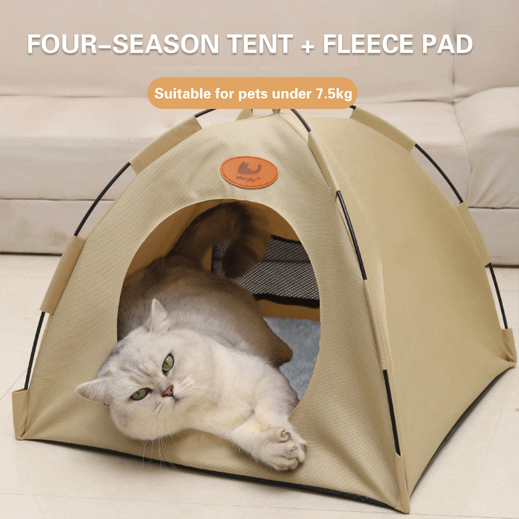 Folding Camping Pet Tent for Cats Puppy Bed Indoor Cat Nest Dog Cave Style House - Beige VelaOz