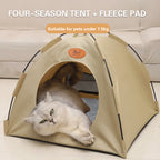 Folding Camping Pet Tent for Cats Puppy Bed Indoor Cat Nest Dog Cave Style House - Beige VelaOz