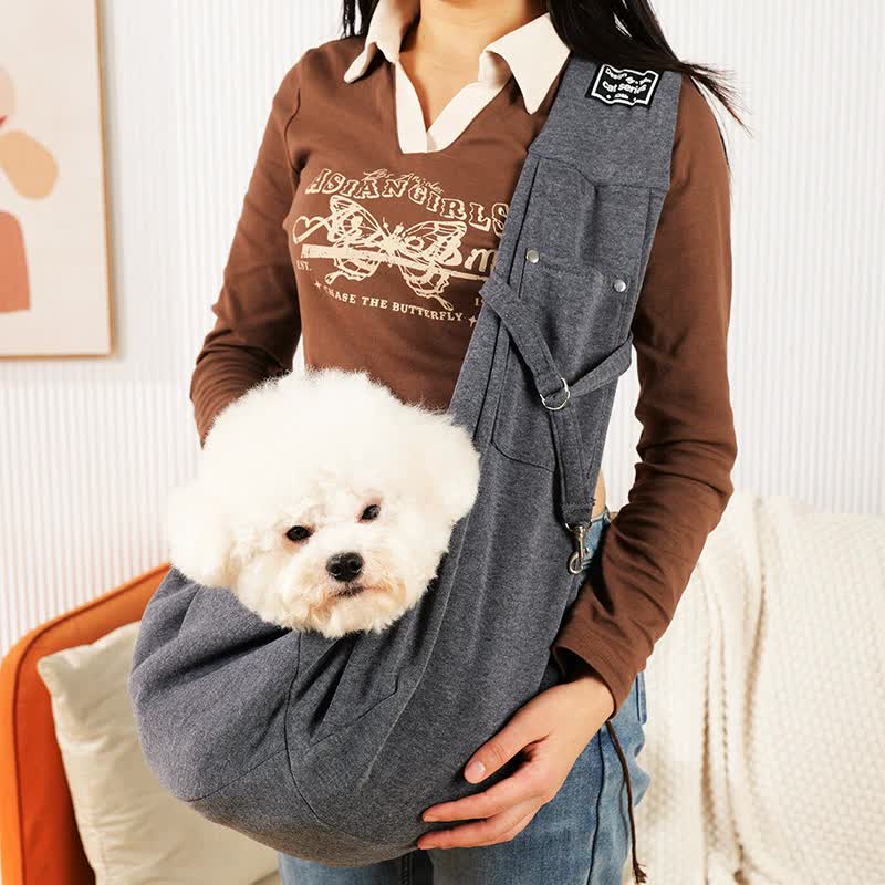Grey Pet Sling Carrier Bag - Comfortable and Hands-Free Design VelaOz