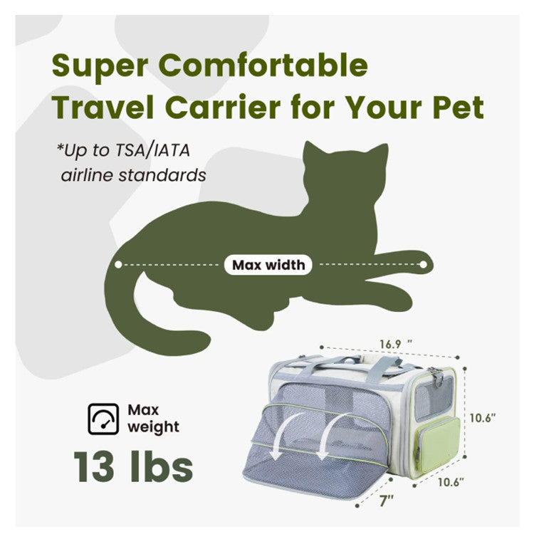Gray Green Lightweight Foldable Pet Carrier with Straps VelaOz