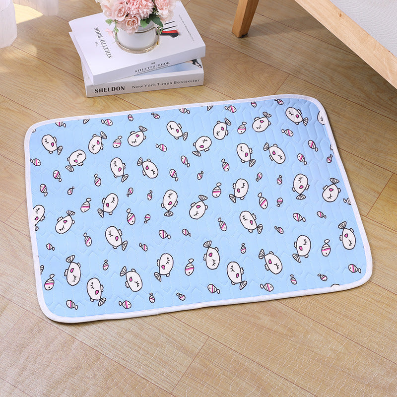 2-Pack Blue Fish Pet Summer Cooling Latex Pad (M Size: 50*40cm) - Breathable Ice Silk & Latex-Filled Dog Bed Cat Sleeping Mat with Non-Slip Base VelaOz