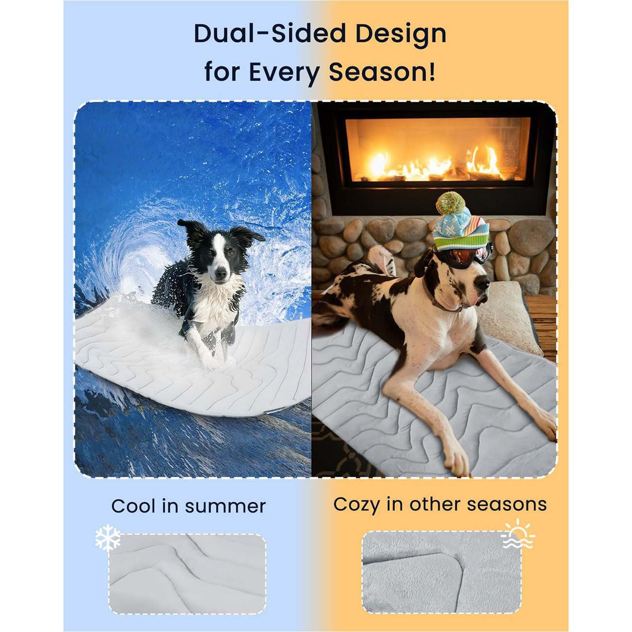 2 Pack Extra Large Dog Cooling Mat 150x101cm - Reversible Self Cooling & Warm Pet Bed Pad - Granny Grey & Light Green Crate Liner for Giant Breeds up to 45kg VelaOz