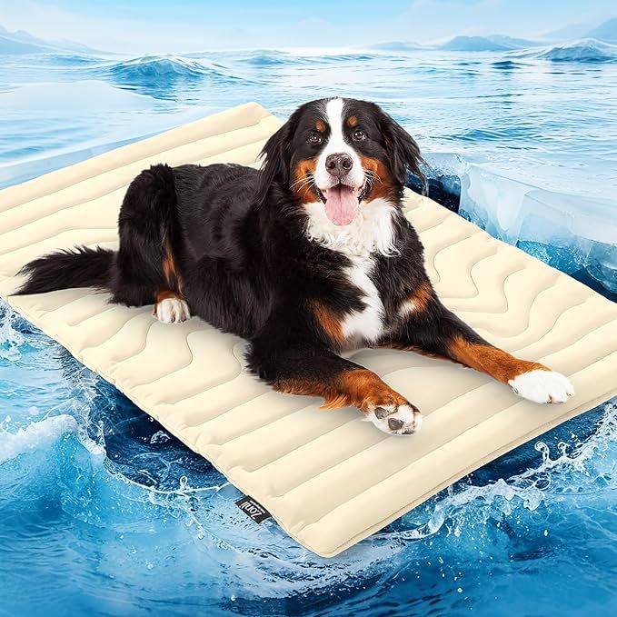 2 Pack Extra Large Dog Cooling Mat 150x101cm - Reversible Self Cooling & Warm Pet Bed Pad - Beige & Bipolar Blue Crate Liner for Giant Breeds up to 45kg VelaOz